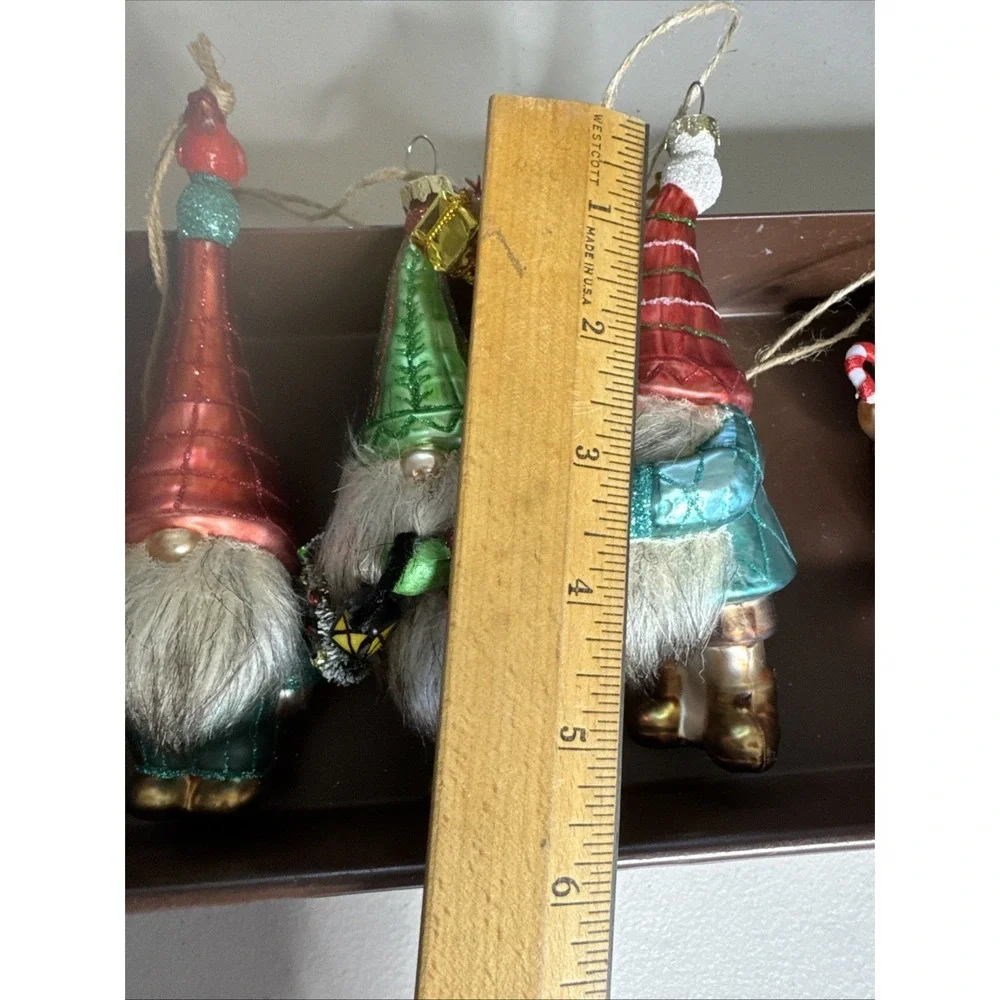 POTTERY BARN - New Mercury Glass GNOME Ornament w/ Faux Fur Beard - Set Of 5